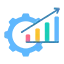 Icon representing performance and reliability optimization with ascending bars and a speed indicator.