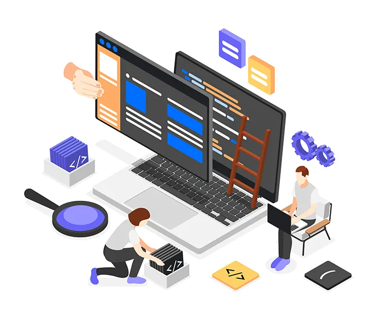Team developing embedded software with coding interfaces, debugging tools, and system modules